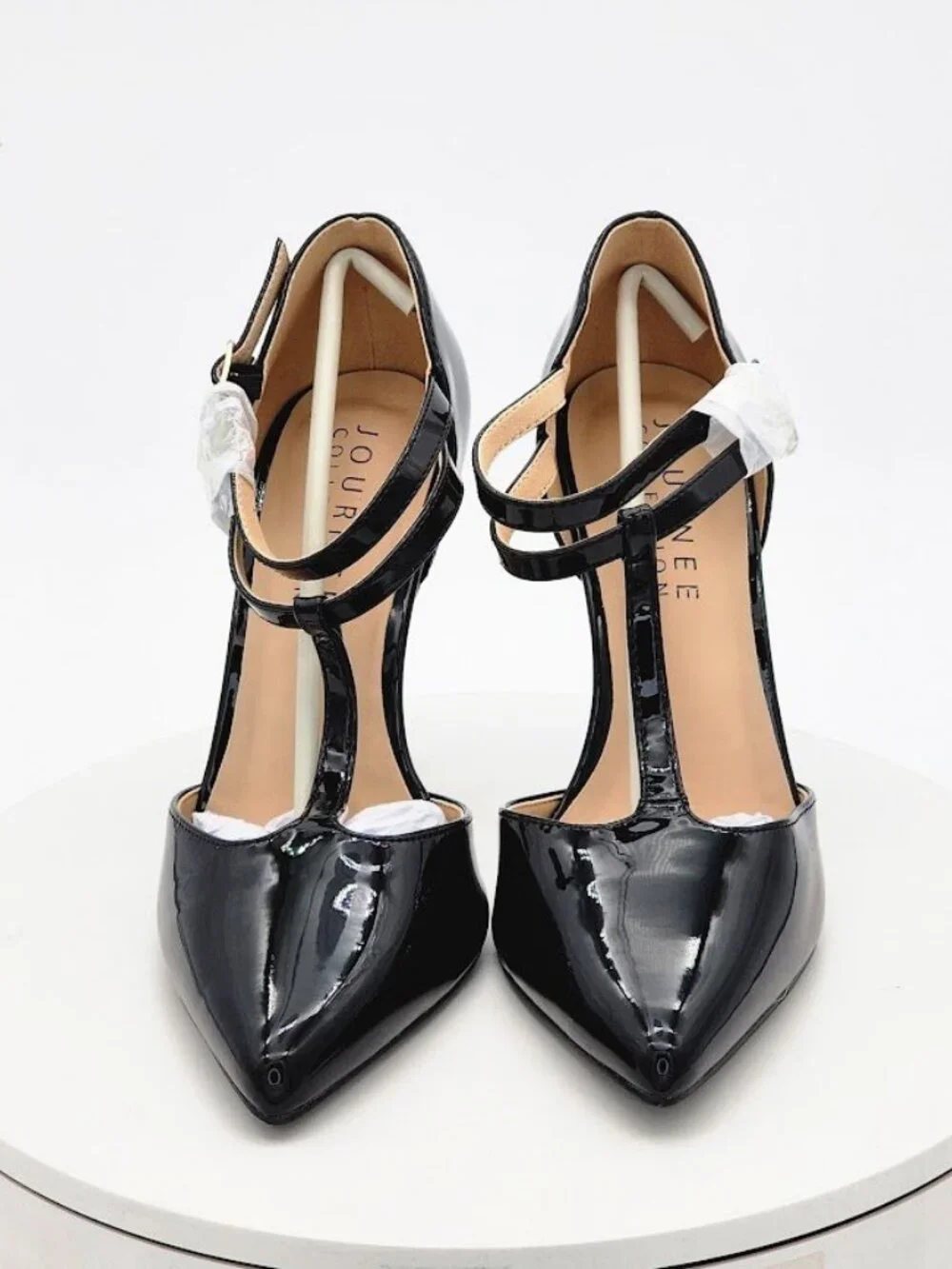 Journee Collection Tru Black Patent T-Strap Stiletto Pumps Women's Size 8.5